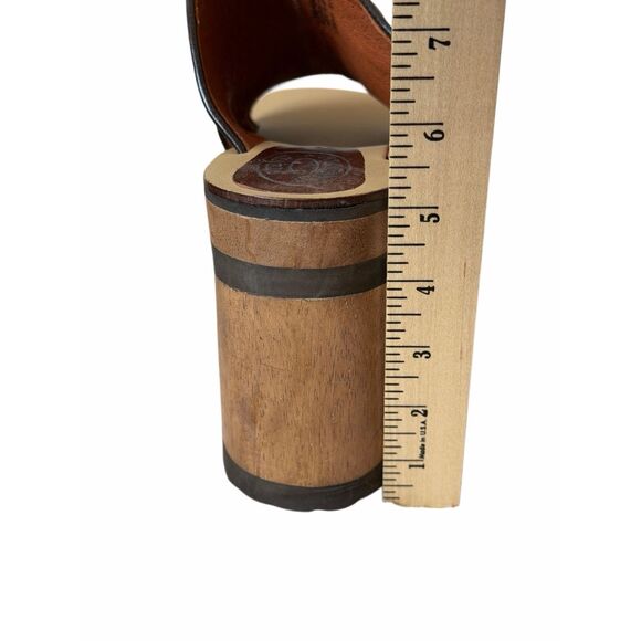 Steve Madden Ember Patchwork Platform Leather Sandals Mules 70s Y2K Wooden Chunk - Picture 12 of 12